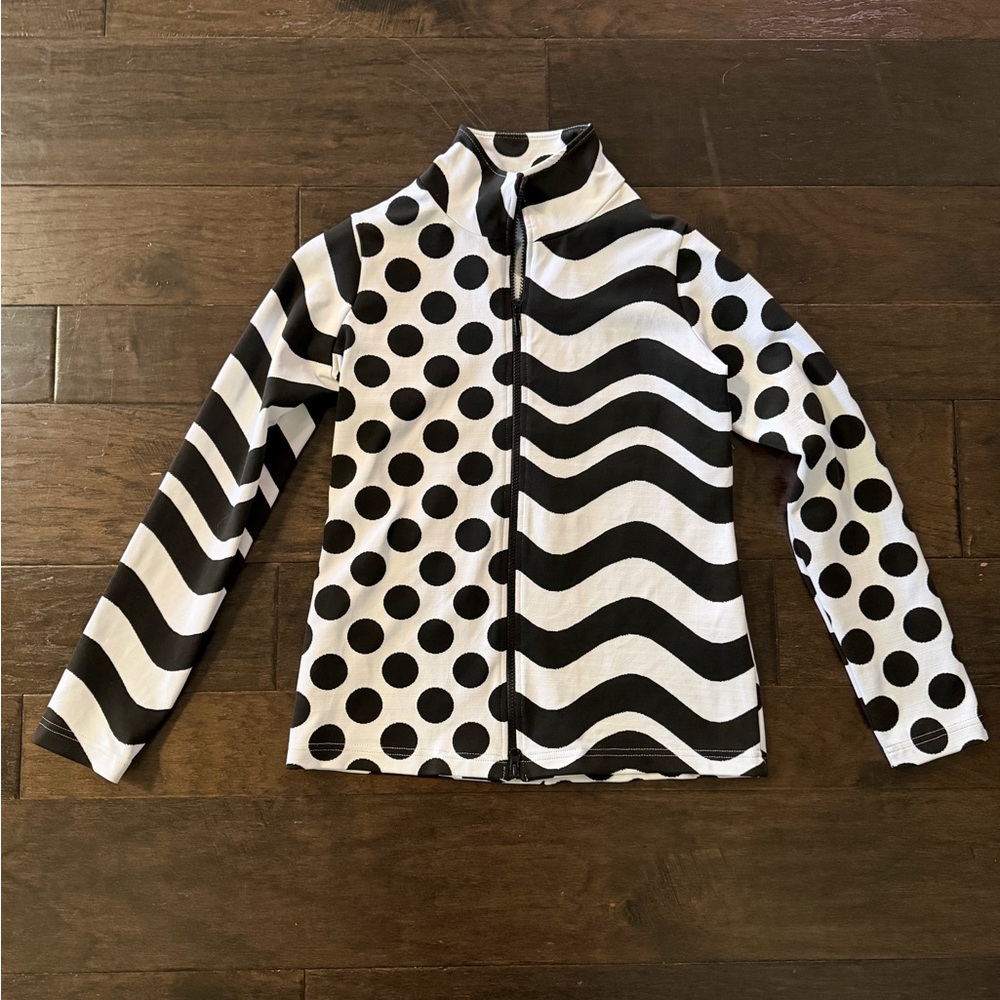 SNO SKINS Black and White Polka Dot Top Jacquard Base Layer Full Zip Jacket NWOT